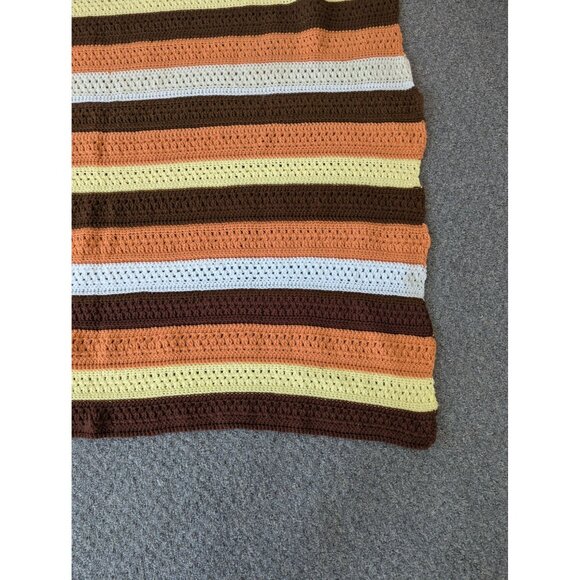 Hand Made Crochet Knit Afghan Throw Lap Blanket 58" x 58" Brown Yellow Orange - Picture 5 of 6